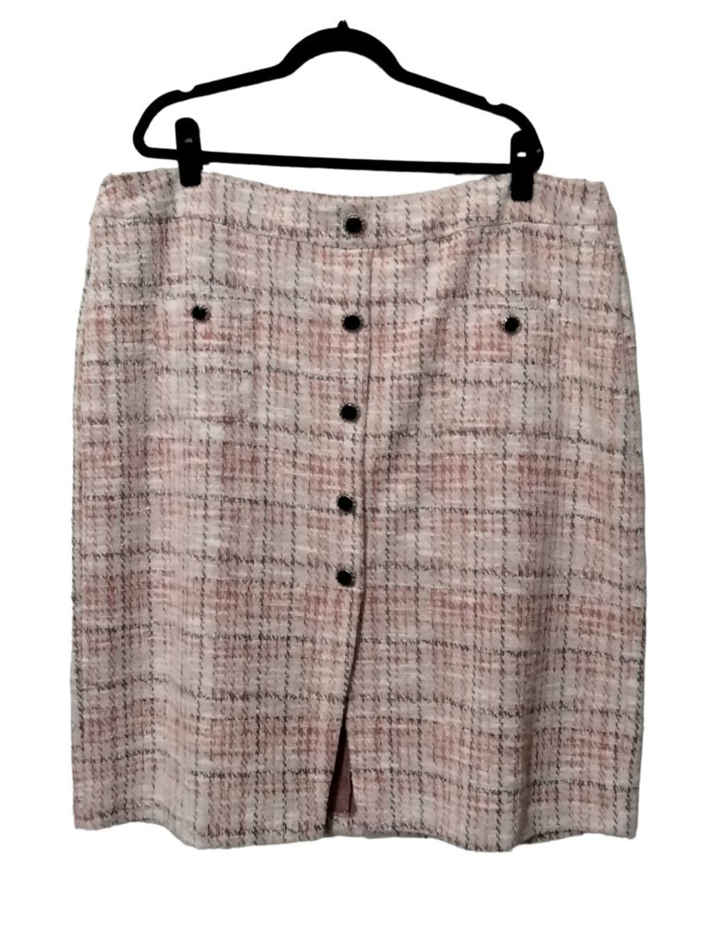 Catherines Plus Size 26/28W Skirt Tweed Button Accent Pink Plaid Pull-On - Picture 2 of 10